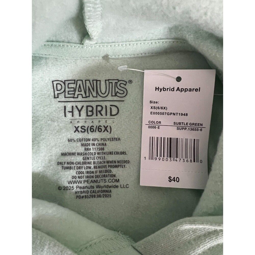 NWT Peanuts Snoopy Woodstock Kids Hoodie XS 4/5 Green Pullover Sweatshirt - Picture 6 of 7